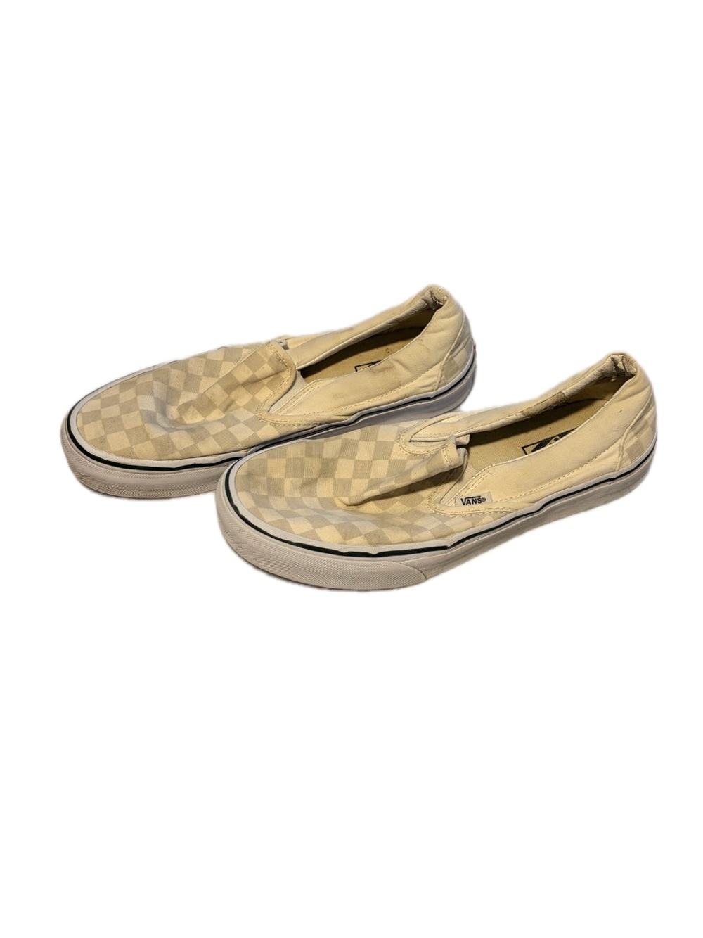 Vans SizeUS 9.5 Beige Checkerboard Slip-On Shoes well worn without socks